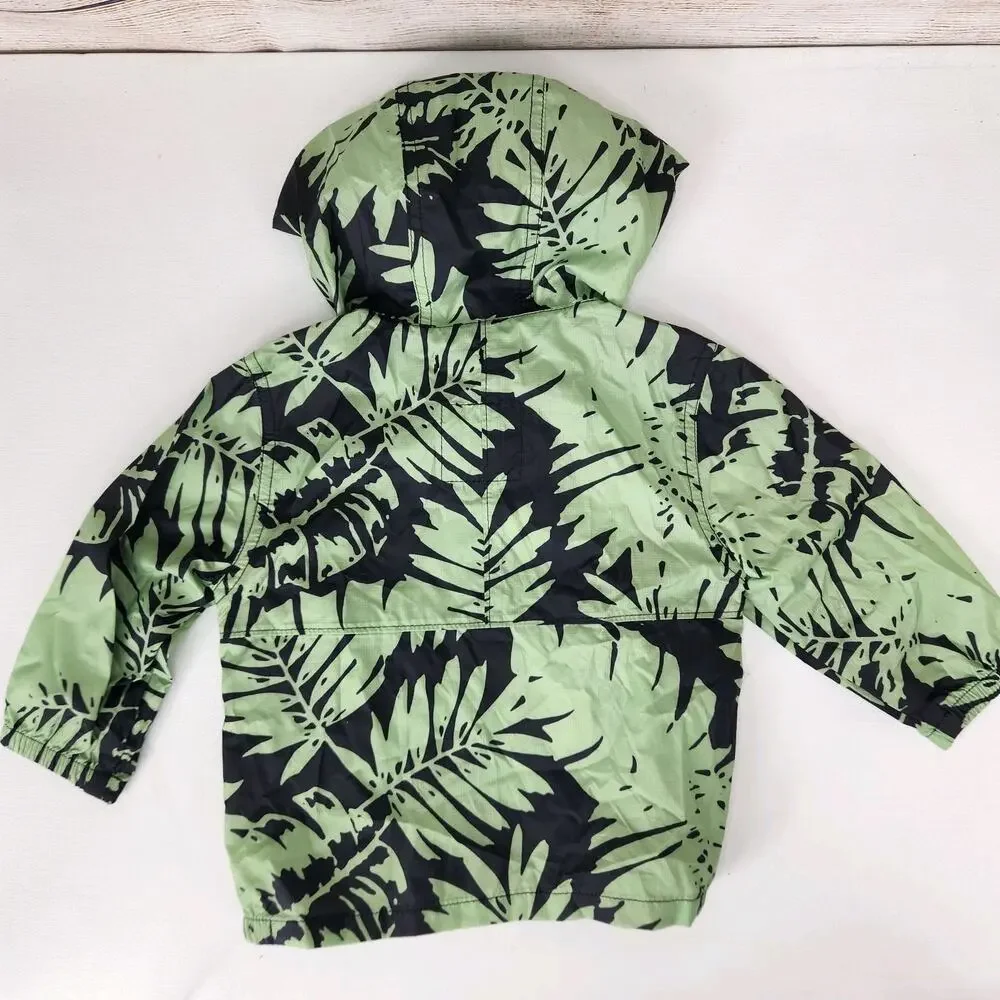 NWT Baby Gap Toddler Windbreaker Rain Jacket Hood Green Palms 12-18 M Zip Up